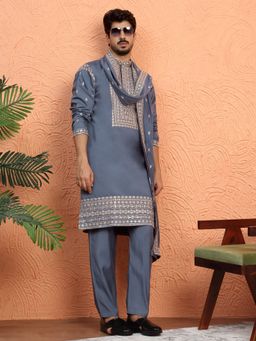 KRAFT INDIA LUXE - Sequenced Embroidered Grey Kurta with Pant and Dupatta