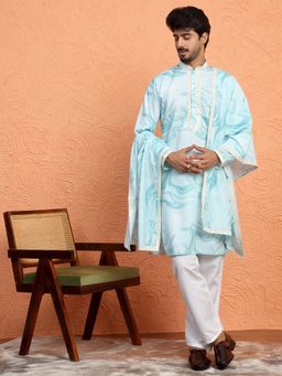 KRAFT INDIA LUXE - Cotton Silk Tie-Dye Printed Green Kurta with Pant and Dupatta
