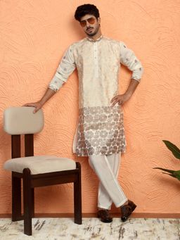 KRAFT INDIA LUXE - Cotton Silk Floral Embroidered Ombre Beige Kurta with Pant