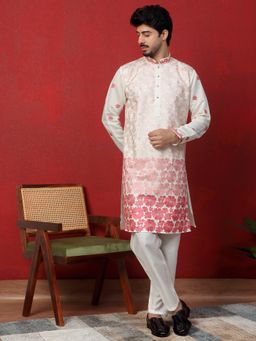 KRAFT INDIA LUXE - Cotton Silk Floral Embroidered Ombre Pink Kurta with Pant