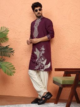 KRAFT INDIA LUXE - Work Embroidered Wine Kurta with Salwar