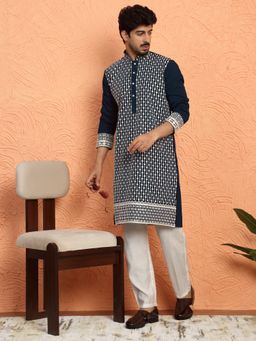 KRAFT INDIA LUXE - Georgette Sequins and Thread Work Embroidered Blue Kurta with Pant