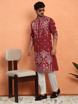 KRAFT INDIA LUXE - Cotton Silk Floral Embroidered Maroon Kurta with Pant