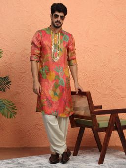 KRAFT INDIA LUXE - Silk Yoke Design Floral Mirror Work Maroon Kurta with Salwar