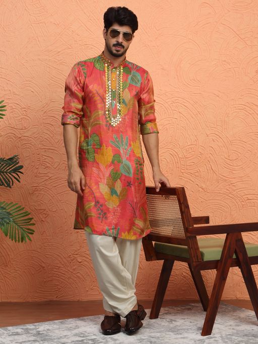 KRAFT INDIA LUXE Silk Yoke Design Floral Mirror Work Maroon Kurta with Salwar