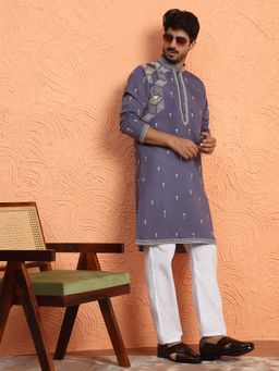 KRAFT INDIA LUXE - Cotton Silk Sequined Embroidered Purple Kurta with Pant