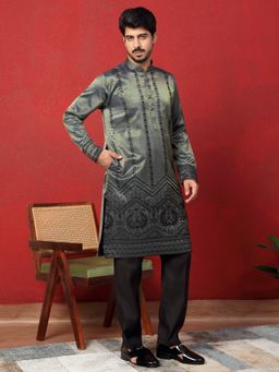 KRAFT INDIA LUXE - Silk Embroidered and Sequined Blue Kurta with Pant