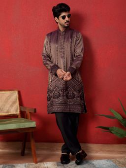KRAFT INDIA LUXE - Silk Embroidered and Sequined Purple Kurta with Pant