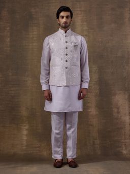 SATWAA - Light Lilac Sequinned Men Kurta with Pant and Nehru Jacket
