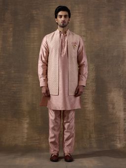 SATWAA - Pastel Pink Sequinned Men Kurta with Pant and Nehru Jacket