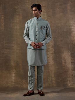 SATWAA - Sea Green Sequinned Men Kurta with Pant and Nehru Jacket