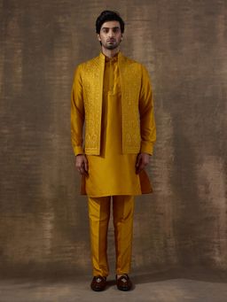 SATWAA - Ladoo Peela Elegant Embroidered Men Kurta with Pant and Nehru Jacket