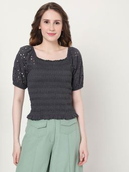 VERO MODA - Women Self Design Blue Top