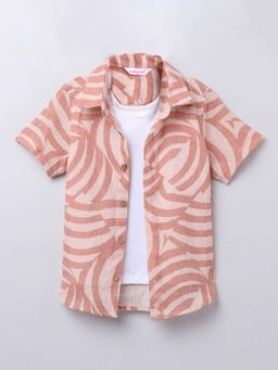 Taffy - Orange Printed Comfortable Fit Shirt with Attached T-Shirt (3-4 Years)