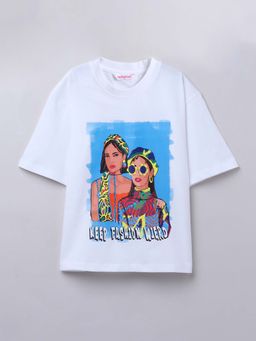 Taffy - White Printed Comfortable Fit T-Shirt
