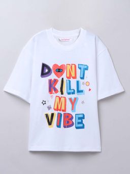 Taffy - White Printed Comfortable Fit T-Shirt