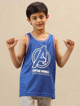 Kidsville - Official Captain America Graphic Printed Blue Regular Fit Tshirt For Boys