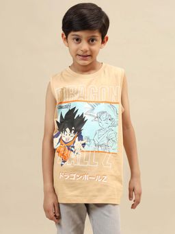 Kidsville - Official Dragon Ball Z Graphic Printed Beige Regular Fit Sleeveless Tshirt For Boys