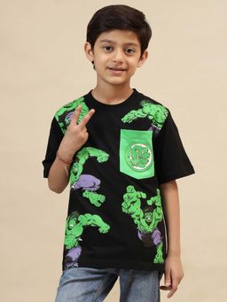 Kidsville - Official Hulk Graphic Printed Black Regular Fit Tshirt For Boys