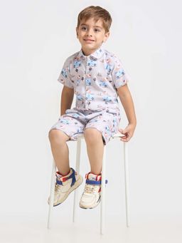 Kids Island - Beige Printed Comfortable Fit Shirt and Shorts (Set of 2)