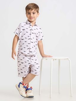 Kids Island - White Printed Comfortable Fit Shirt and Shorts (Set of 2)
