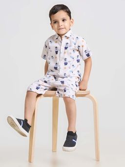Kids Island - Beige Printed Comfortable Fit Shirt and Shorts (Set of 2)