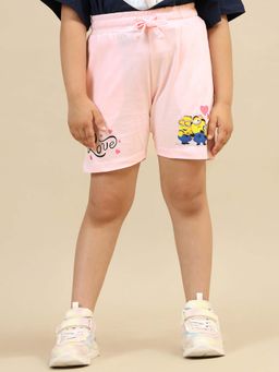 Kidsville - Official Minions Graphic Printed Pink Regular Fit Shorts For Girls