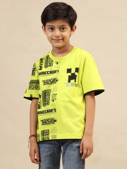 Kidsville - Official Minecraft Graphic Printed Green Regular Fit Tshirt For Boys