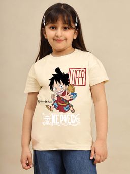 Kidsville - Kidsville Official One Piece Graphic Printed Beige Relaxed Fit Tshirt For Girls