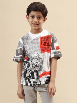 Kidsville - Official Spiderman Graphic Printed Multicoloured Regular Fit Tshirt For Boys