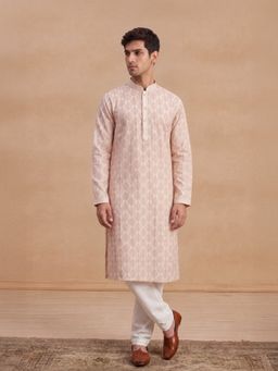 House of Chikankari - Hoc Men Pink Cotton Embroidered Kurta