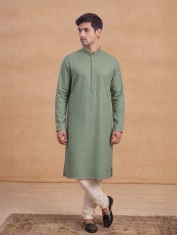 House of Chikankari - Hoc Men Green Rayon Embroidered Kurta