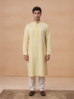 House of Chikankari - Hoc Men Yellow Cotton Embroidered Kurta
