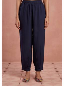 House of Chikankari - Navy Blue Hoc Women Rayon Afghani Pant