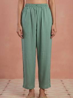 House of Chikankari - Jade Green Hoc Modal Solid Women Pant