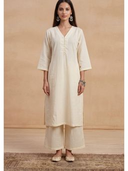 House of Chikankari - HOC Women Beige Handloom Cotton Kurta with Palazzos