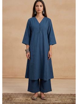 House of Chikankari - HOC Women Blue Handloom Cotton Kurta with Palazzo