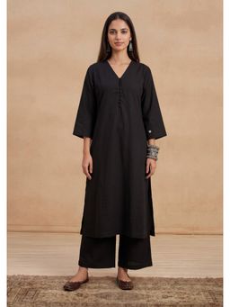 House of Chikankari - HOC Women Black Handloom Cotton Kurta with Palazzos