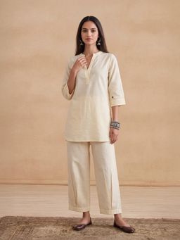 House of Chikankari - HOC Women Beige Handloom Cotton Kurta and Pant Set
