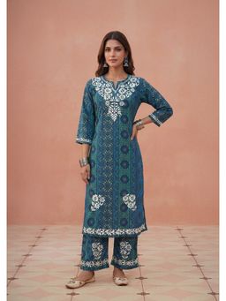 House of Chikankari - HOC Crepe Chikankari Blue Kurta and Pant Set