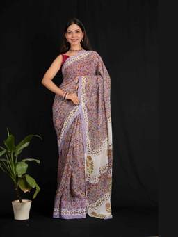 Isadora Life - Lavender Pure Georgette Pre-stitched Saree with Unstitched Blouse