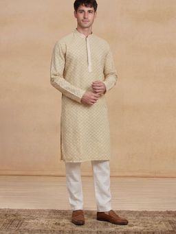 House of Chikankari - Shaan Chikankari Cotton Beige Straight Men's Kurta