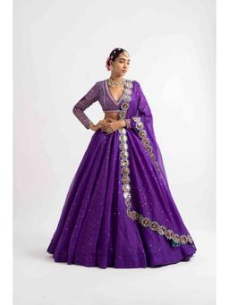 Vvani by Vani Vats - Purple Silk Organza Lehenga with Blouse and Dupatta