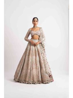 Vvani by Vani Vats - White Heavy Multi Geo Color Lehenga with Blouse and Dupatta