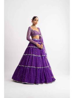 Vvani by Vani Vats - Purple Multi Tier Multi Color Lehenga with Blouse and Dupatta