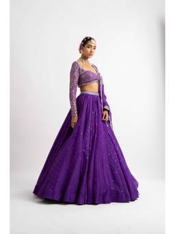 Vvani by Vani Vats - Purple Silk Organza Lehenga with Blouse and Dupatta