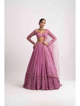 Vvani by Vani Vats - Dark Blush Pink Single Tier Lehenga With Blouse And Dupatta