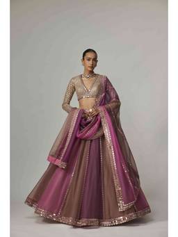 Vvani by Vani Vats - Mud Mauve Lehenga with Blouse and Dupatta
