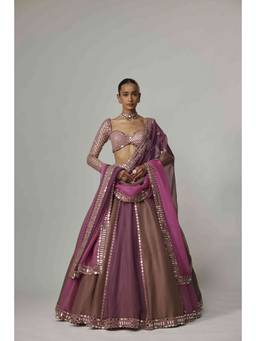 Vvani by Vani Vats - Mud Mauve Lehenga with Blouse and Dupatta