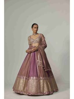 Vvani by Vani Vats - Mud Mauve Sequin Scatter Lehenga with Blouse and Dupatta